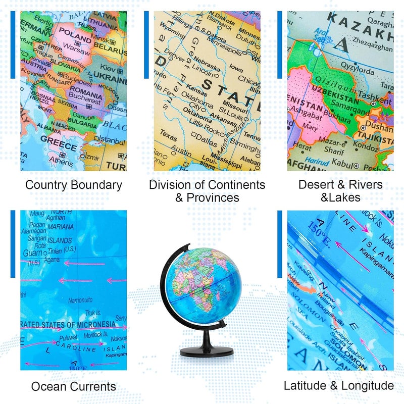 GOCHANGE 10in Kids Globe, Educational Geography Tools with Stable Thickened Base, 360° Rotating Globe for Learning, Classroom & Home School Supplies & Gifts - Image 2